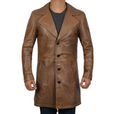 Manteau en cuir d'agneau ciré marron style voiture pour homme